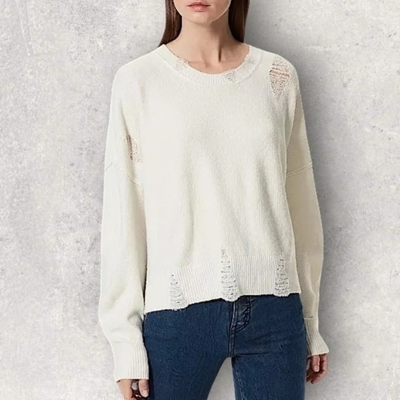 Frayed Denim Gwen Distressed Sweater color Marshmallow size MEDIUM NEW - Picture 1 of 11